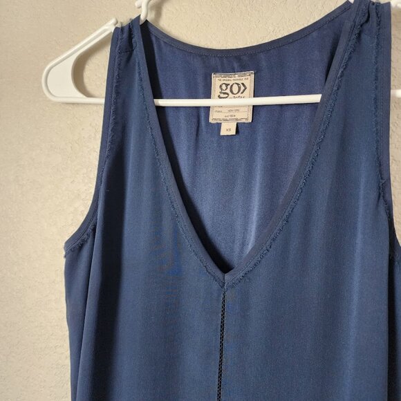 GOSILK Silk Asymmetrical V Neck Dress Navy XS Minimalist Resort Evening - Picture 8 of 10